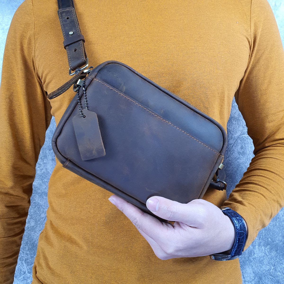 Túi đeo chéo clutch cầm tay da bò sáp TD118 - BH 3 năm - CAM KẾT HÀNG Y ẢNH CHỤP