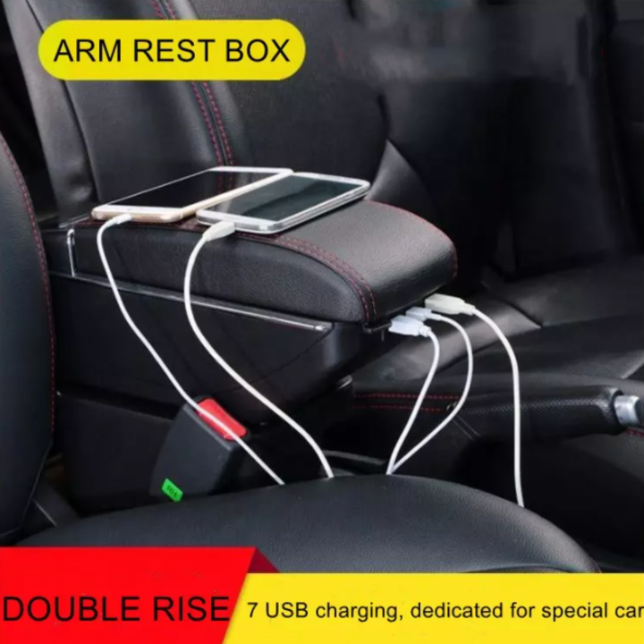 Hộp tỳ tay ô tô Ford Fiesta tích hợp 7 cổng USB, chất liệu nhựa ABS và da PU cao câ