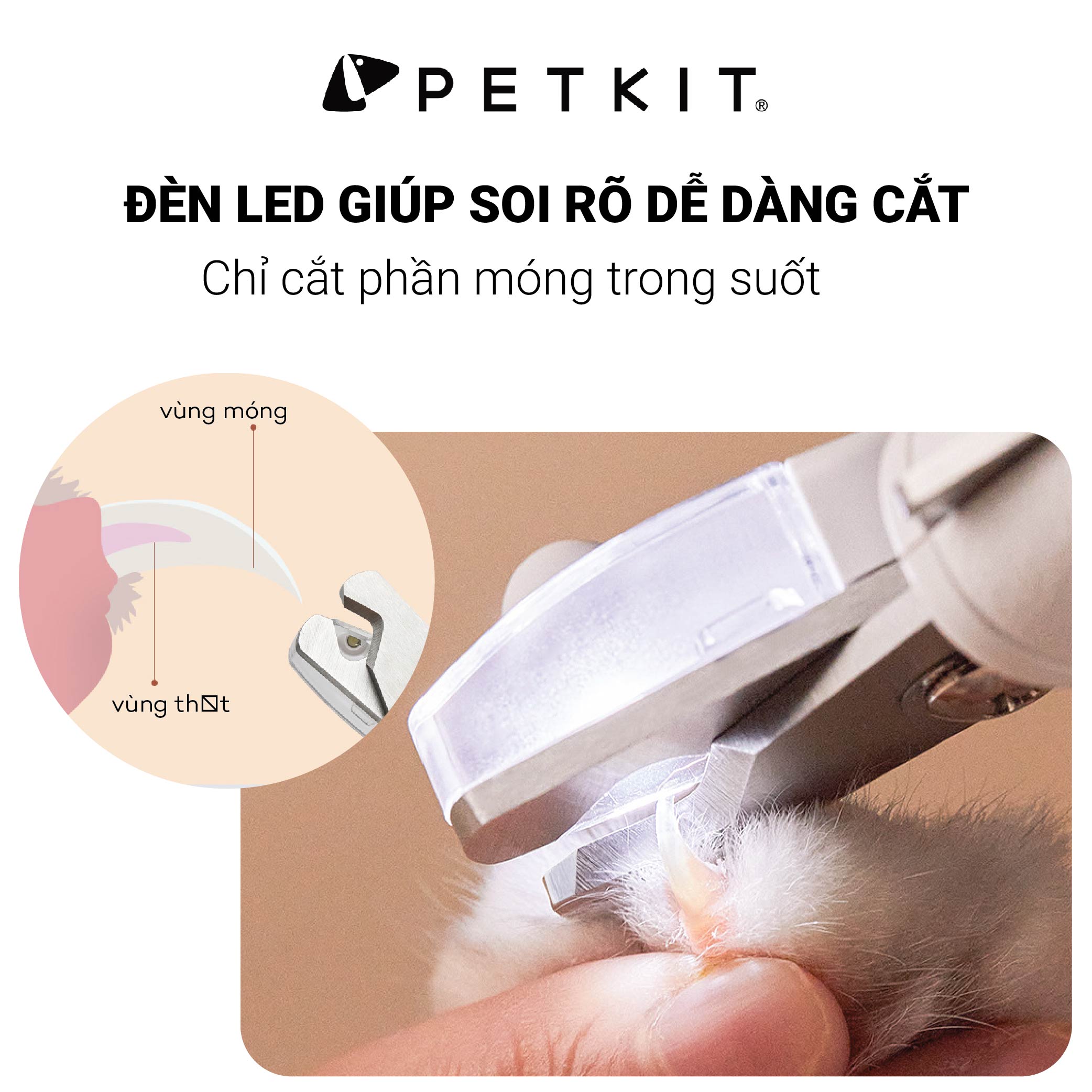 Bấm Móng Chó Mèo, Kìm Cắt Móng Thú Cưng Có Đèn LED PETKIT LED Pet Nail Clippers