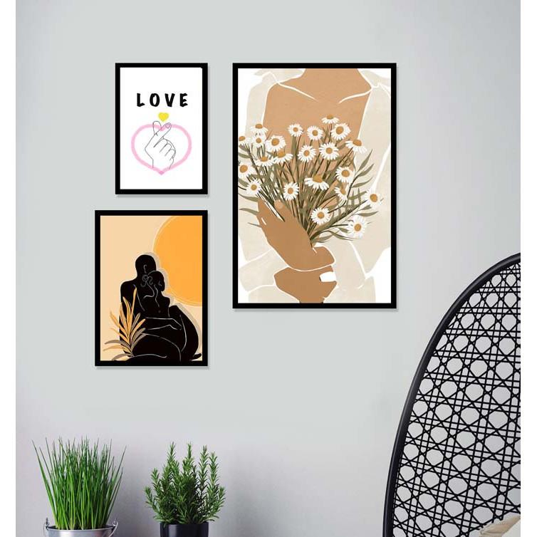 Bộ tranh 3 tấm decor hiện đại size nhỏ xinh - khung đen