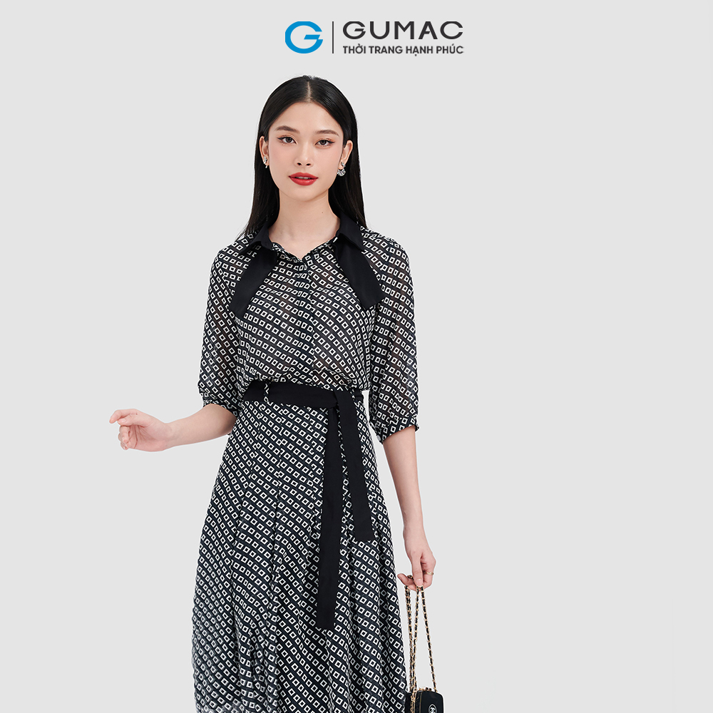 Áo sơ mi nữ GUMAC AC10082 phối cổ và dây nơ thanh lịch