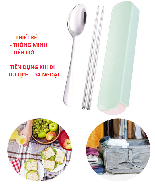 Bộ muỗng đũa INox du lịch siêu nhẹ chỉ 68gam, bộ thìa đũa du lịch cơm trưa văn phòng