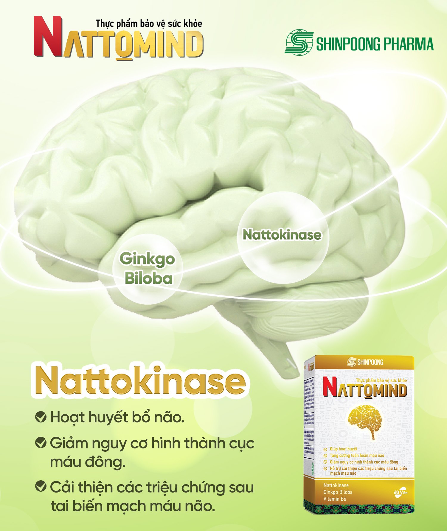 Viên uống giảm nguy cơ hình thành cục máu đông, giảm đau đầu, chống đột quỵ - SHINPOONG NATTOMIND 60 Viên