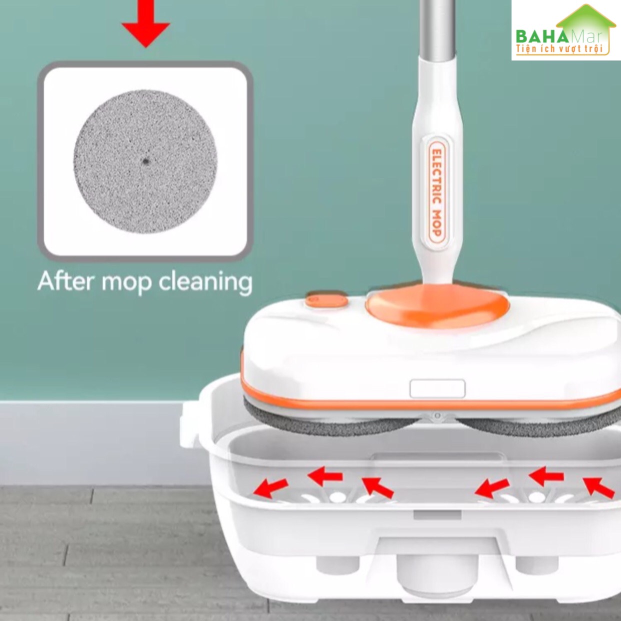 BỘ CÂY LAU NHÀ ĐIỆN KHÔNG DÂY CÓ 2 BÁNH XOAY TỰ ĐỘNG PHUN NƯỚC 3 TRONG 1 "BAHAMAR" Phù hợp dùng: Phòng khách, phòng ngủ, văn phòng, nhà bếp