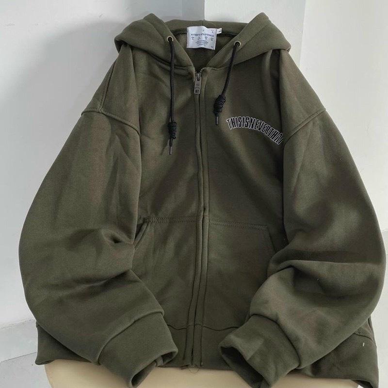 Áo Khoác Hoodie THISIS Vải Nỉ Kiêu Zip Kéo Phối Chữ Thêu Kèm Nón Rộng Phong Cách Ulzzang Hàn Quốc Hot Trend Mới