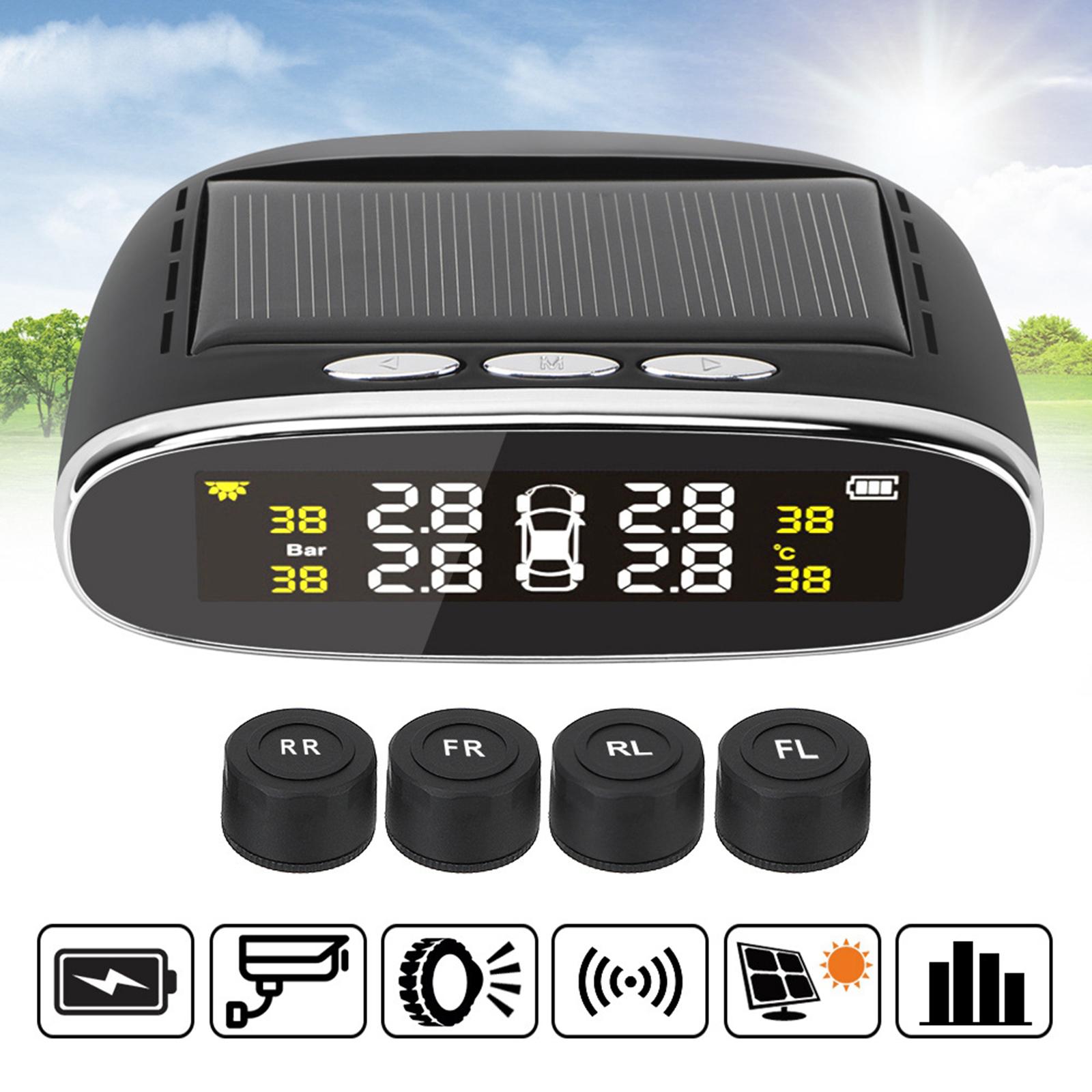 Solar Powered Universal Auto SUV Vehicle Tire Pressure Temperature Monitor Tyre Detection System Real Time LCD Display