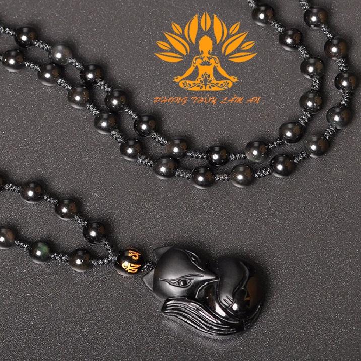 MẶT DÂY CHUYỀN HỒ LY ĐÁ TỰ NHIÊN MÀU ĐEN OBSIDIAN TÌNH DUYÊN MAY MẮN TÀI LỘC TẶNG KÈM DÂY VÀ HỘP GẤM ĐẸP