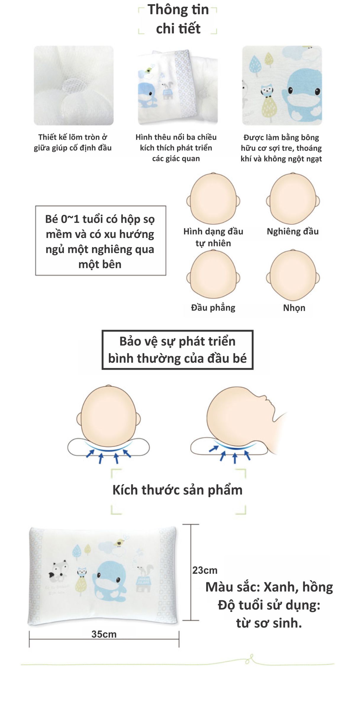 GỐI NẰM ORGANIC HỖ TRỢ ĐẦU CHO BÉ 6-15 THÁNG KUKU - KU2084