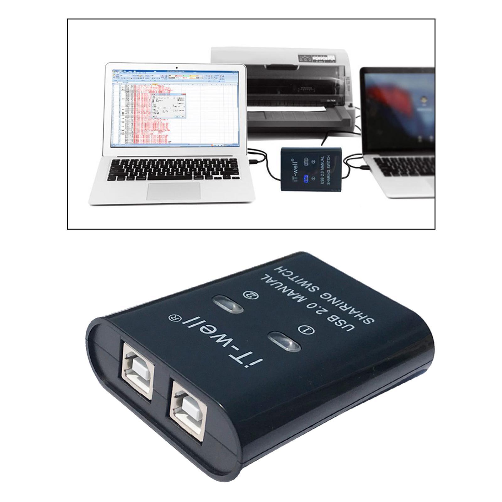 2 in 1 Out USB Printer Sharing Device Splitter Hub Plug and Play