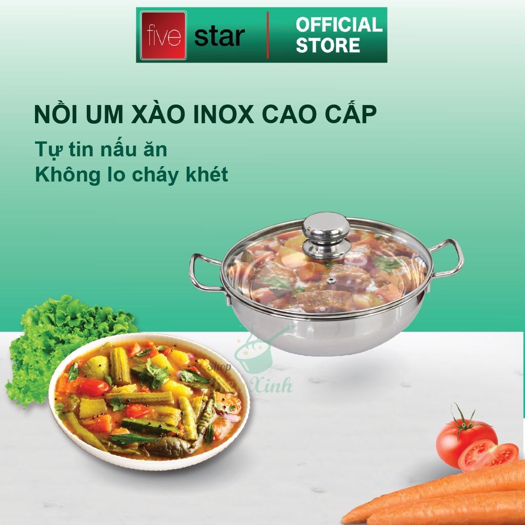 Nồi lẩu um xào inox 430 bếp từ 3 đáy Fivestar nắp kính