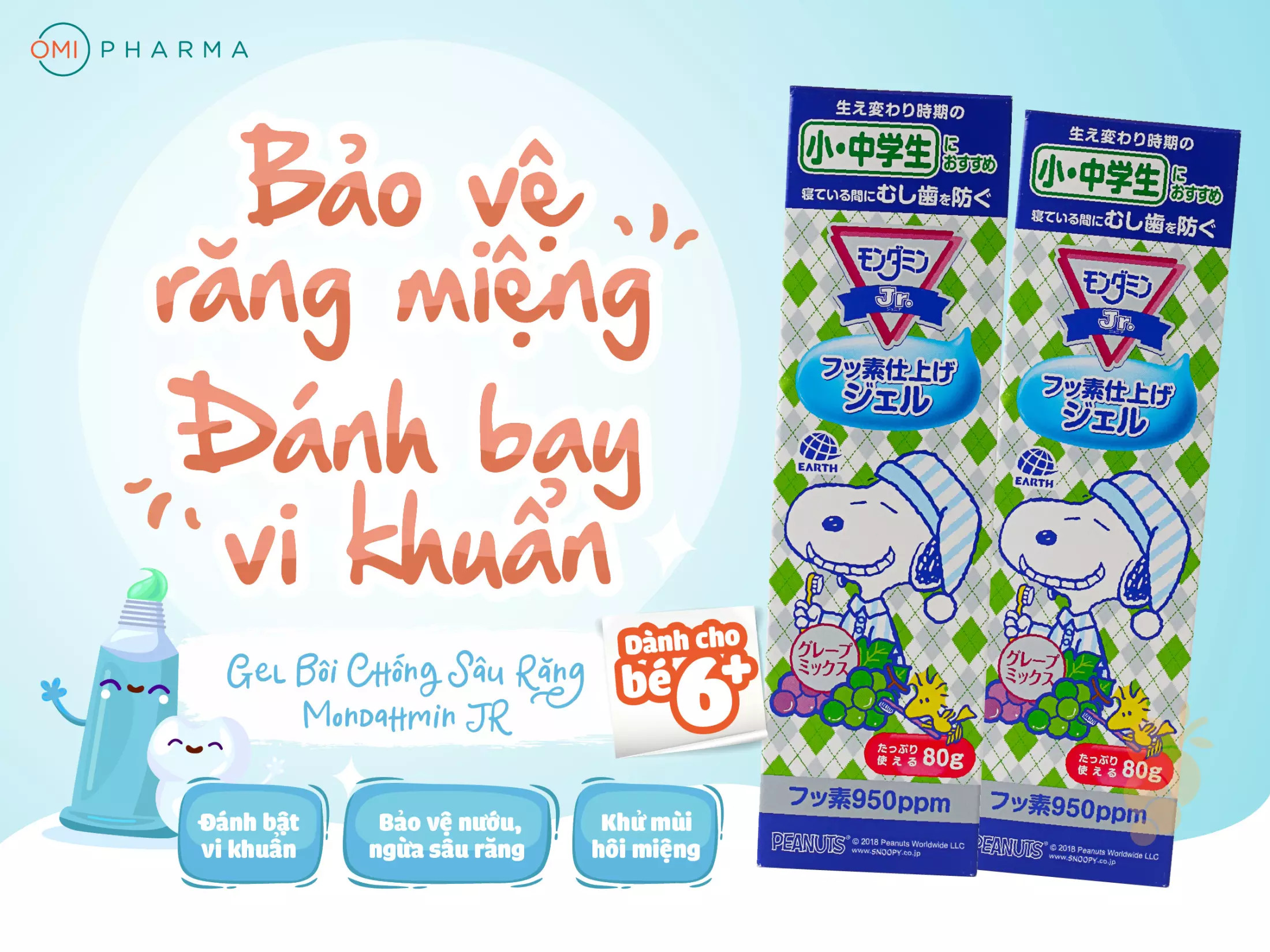 Gel Bôi Chống Sâu Răng Cho Trẻ Từ 6-15 Tuổi Nhật Bản Mondahmin Jr Hương Nho Tuýp 80g