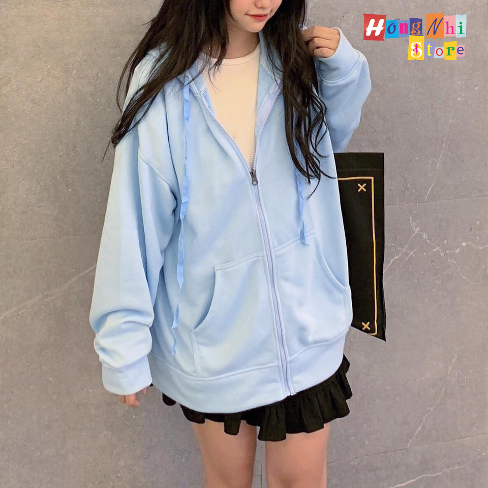 Áo Khoác Hoodie Zip Trơn Oversize Ulzzang Unisex Hoodie Dây Kéo Màu Xanh Dáng Rộng - MM