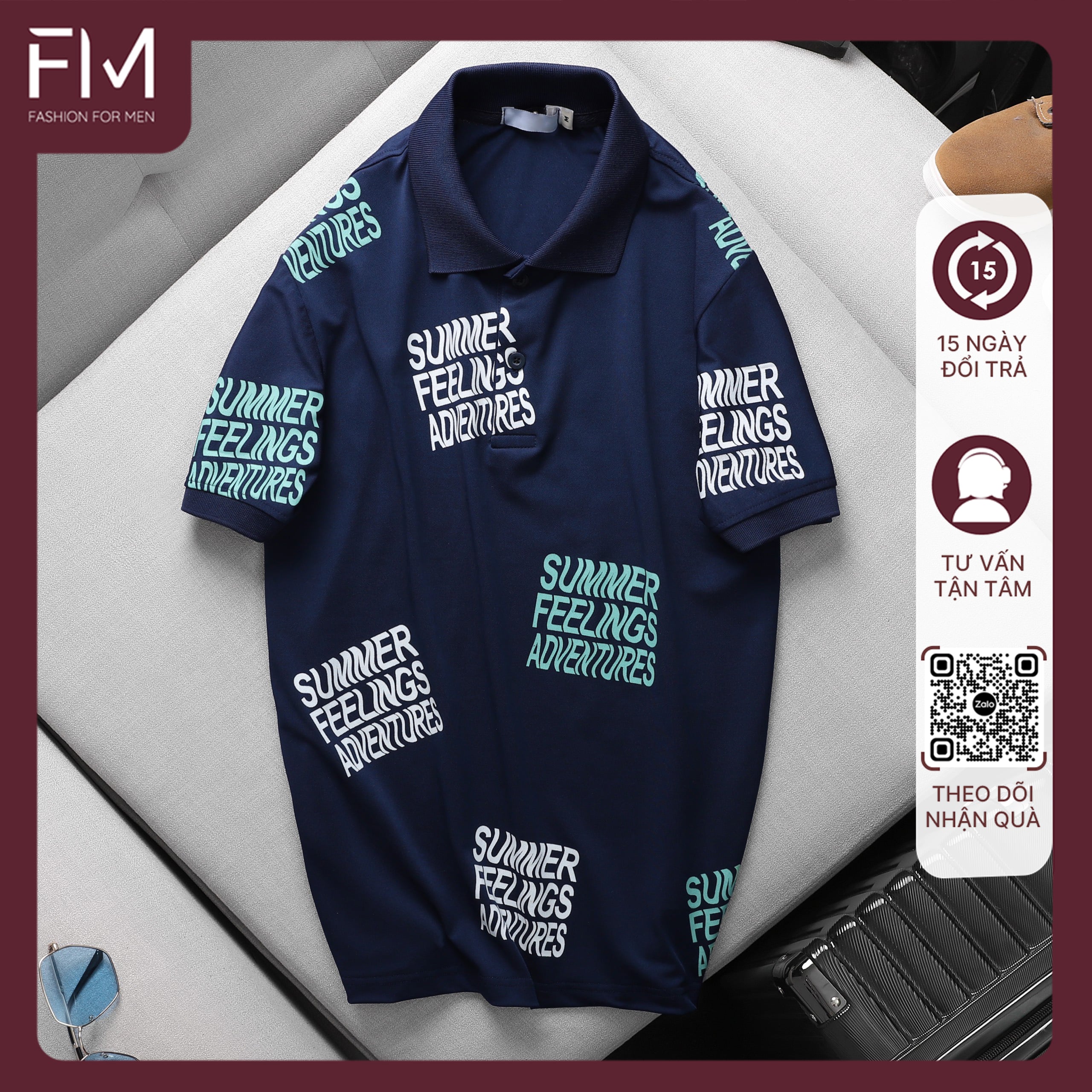 Áo thun cổ bẻ nam ngắn tay, thiết kế in chữ cao cấp, tránh bong tróc - FORMEN SHOP - FMPS192