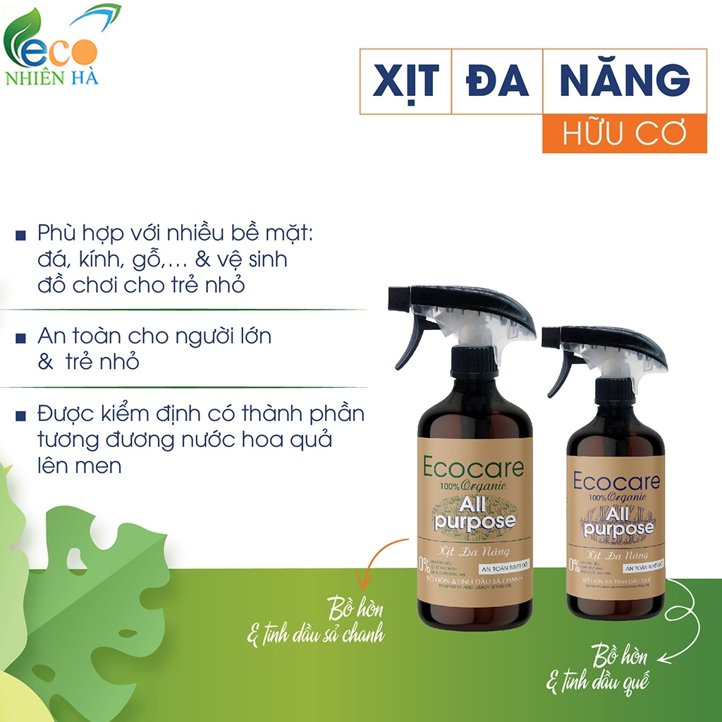 Nước lau kính ECOCARE 4L tinh dầu thiên nhiên xịt đa năng lau bàn ăn lau bếp, khử mùi