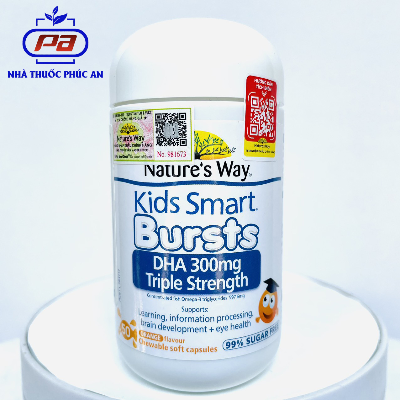 Viên nhai bổ sung DHA cho bé Nature's Way Kids Smart DHA 300mg Triple Strength 50 viên giúp phát triển trí não