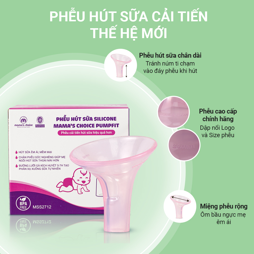 Phễu Hút Sữa Silicone Mama's Choice Pumpfit, Hứng Sữa Mẹ Êm Ái, Kiểm Định Quốc Tế, Tương Thích Máy Mede la Spectra Avent Fazt