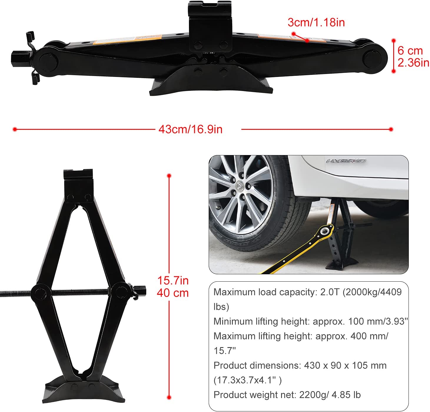 Kích nâng gầm xe ô tô - Kích lốp ô tô chữ A đầu bám xoay 360 độ - Tay siết lực cờ lê tròng tự động, tải trọng 2 Tấn
