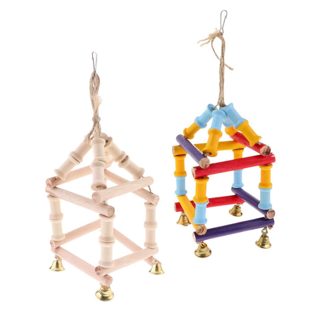 Pet Bird Cage Swing Perches Stand Platform Chew Climb Bell Toy