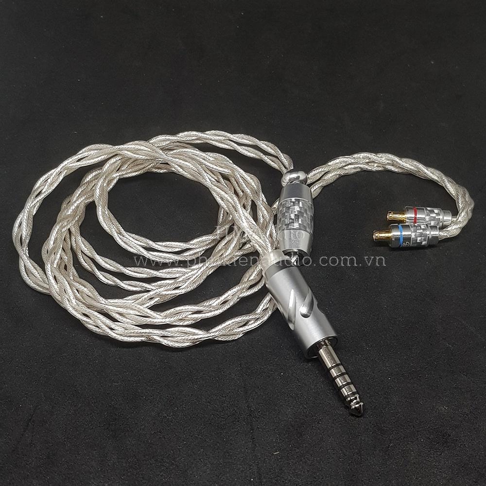 Dây tai nghe đồng mạ bạc 7N OCC Litz 23AWG đường kính dây đơn 1.25mm tết 4 sợi - Connector A2DC