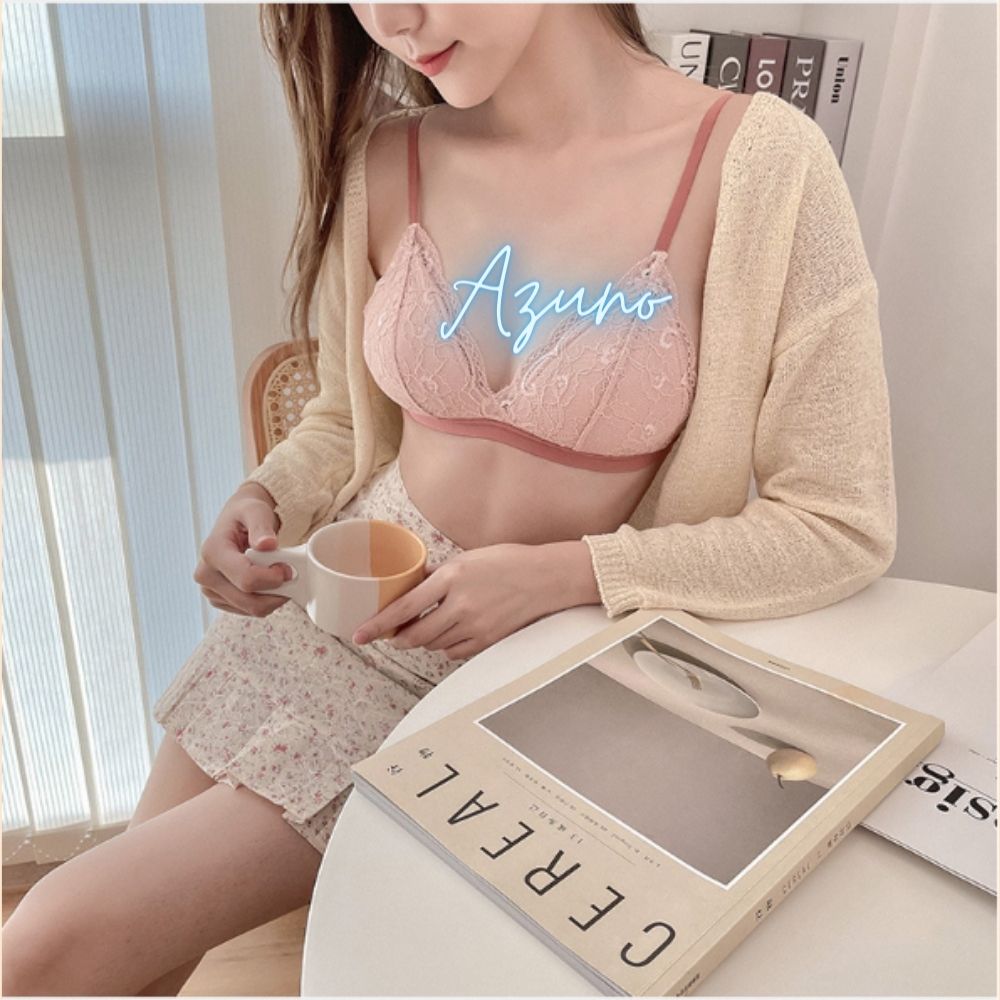 Áo Lót Nữ Không Gọng Viền Ren, Áo Ngực Đệm Mỏng  Hở Lưng Nâng Ngực Cao Cấp Azuno A6915