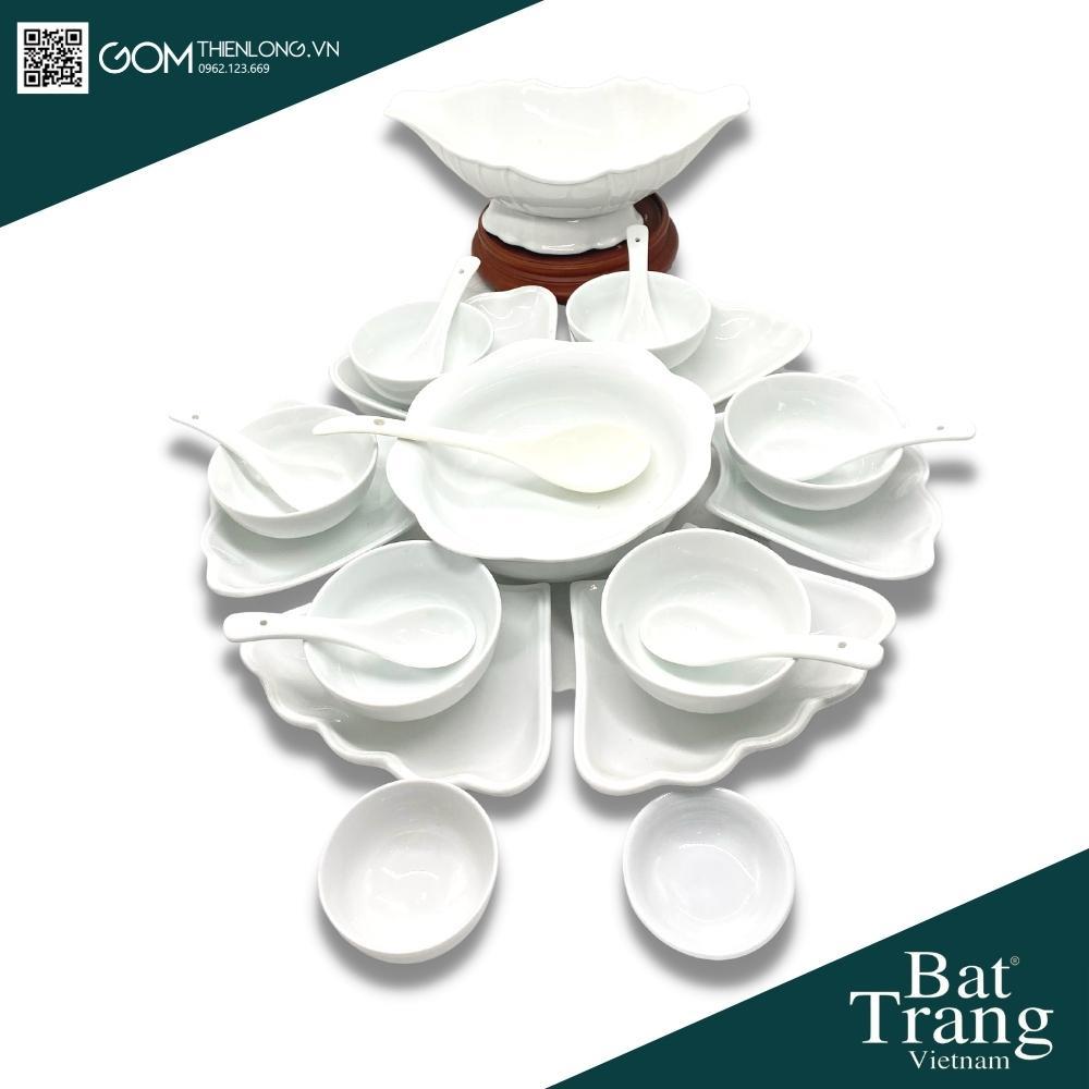 Combo Bộ Bát Đĩa Thắp Hương Men Trắng Trơn - ĐK 50 - 60cm - Đồ Thờ Bát Tràng - Gốm Thiên Long