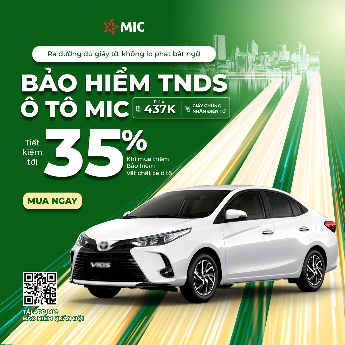 Bảo hiểm ô tô  cho xe 4 - 5 chỗ ngồi, không kinh doanh, giấy chứng nhận điện tử - Bảo hiểm Quân đội MIC