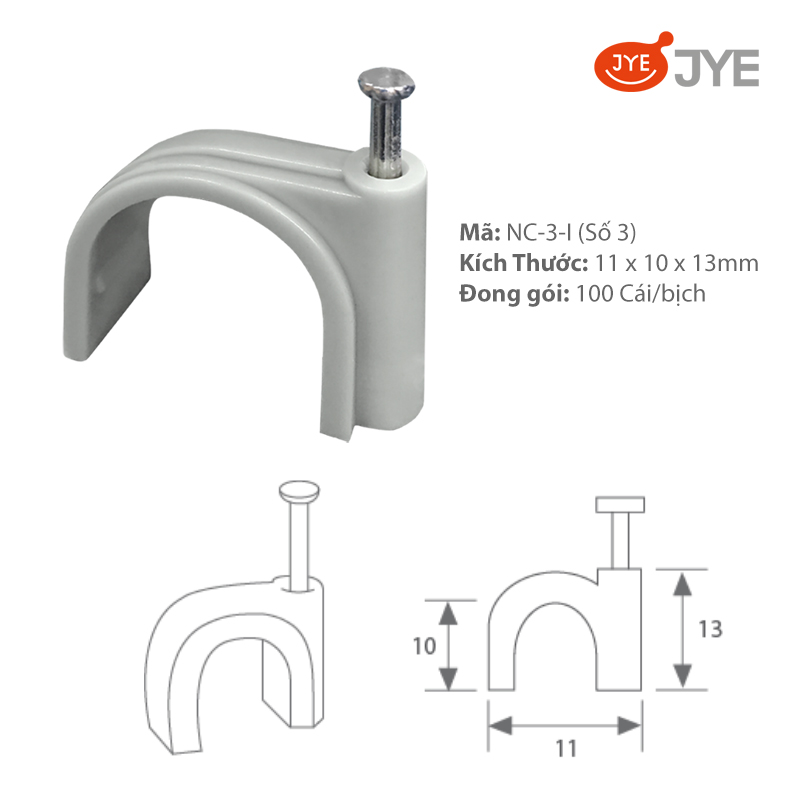 Đinh Móc Nhựa JYE (NC-3-I) 100 Cái/Bịch, Nẹp Đinh Cố Định Dây Điện, Đinh Ghim Dây Điện Trên Tường, Đinh Bằng Thép Chắc Chắn, Nhiều Kích Thước Lựa Chọn