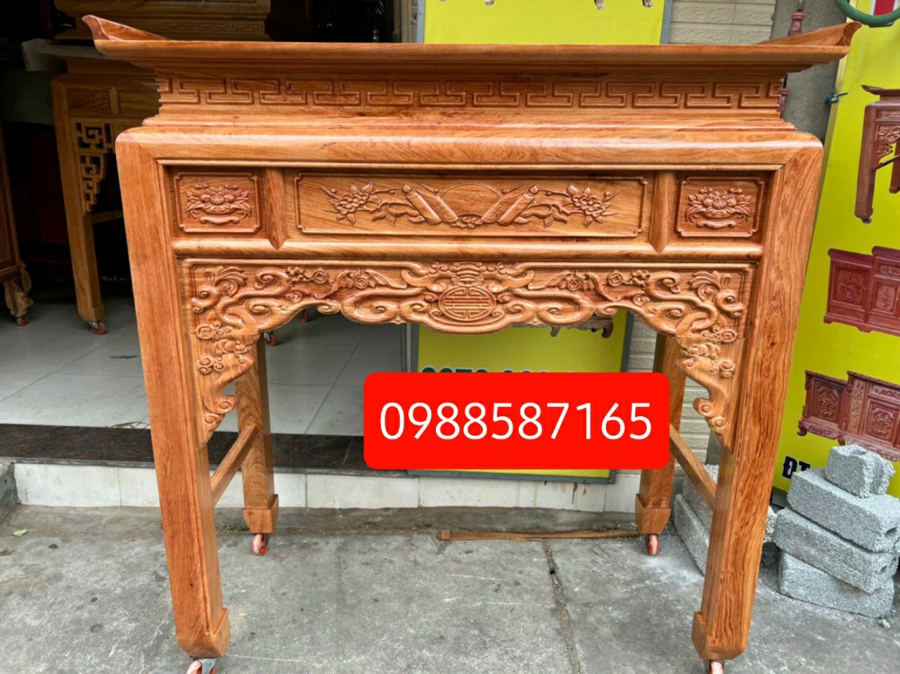 Bàn gia tiên -Bàn thờ phật,bàn thờ bàn cúng gỗ hương đá 1 tầng ngang 1M75