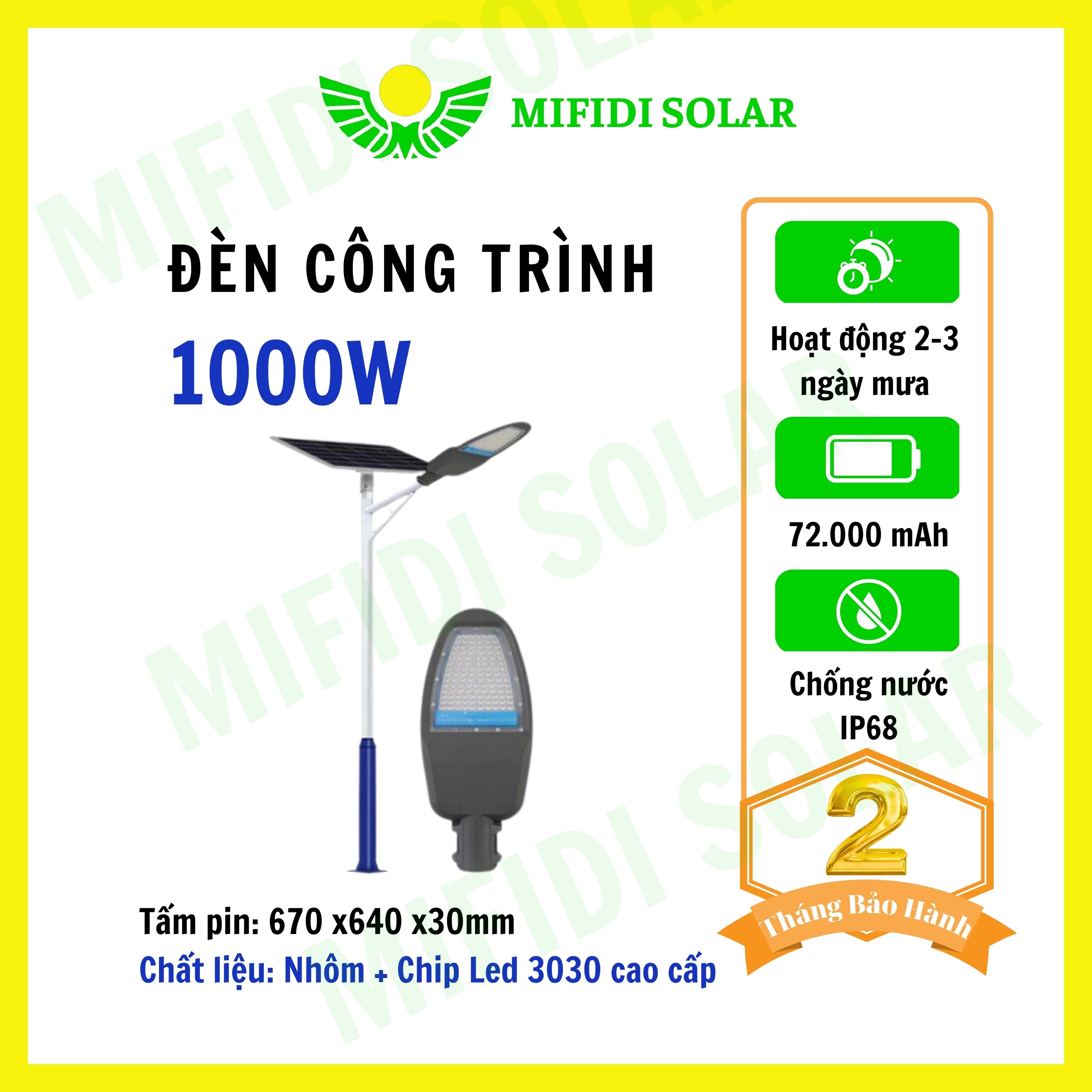 Đèn Năng Lượng Mặt Trời MIFIDI | Đèn Công Trình dạng bàn chải 1000W pin khủng sáng lâu CT1000