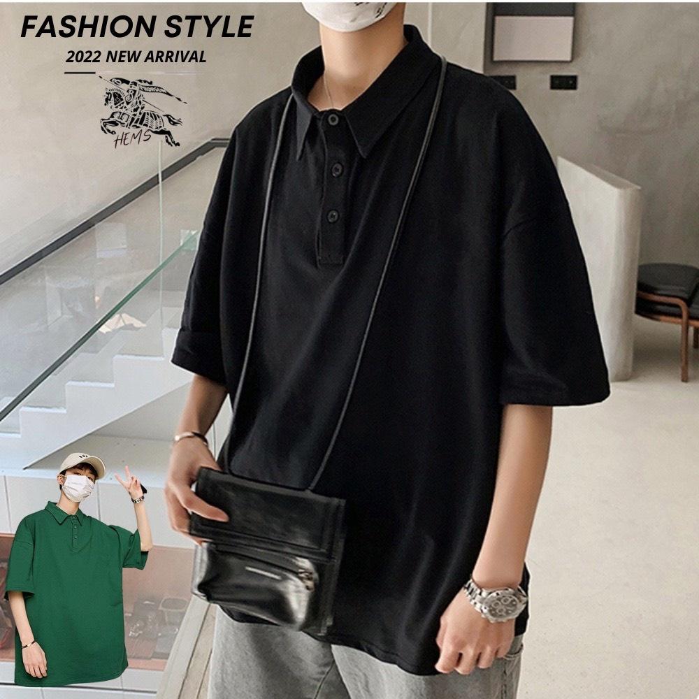 Áo polo tay lỡ trơn đơn giản nam nữ đều mặc, chất cotton mặc đi học đi chơi đều đẹp A1