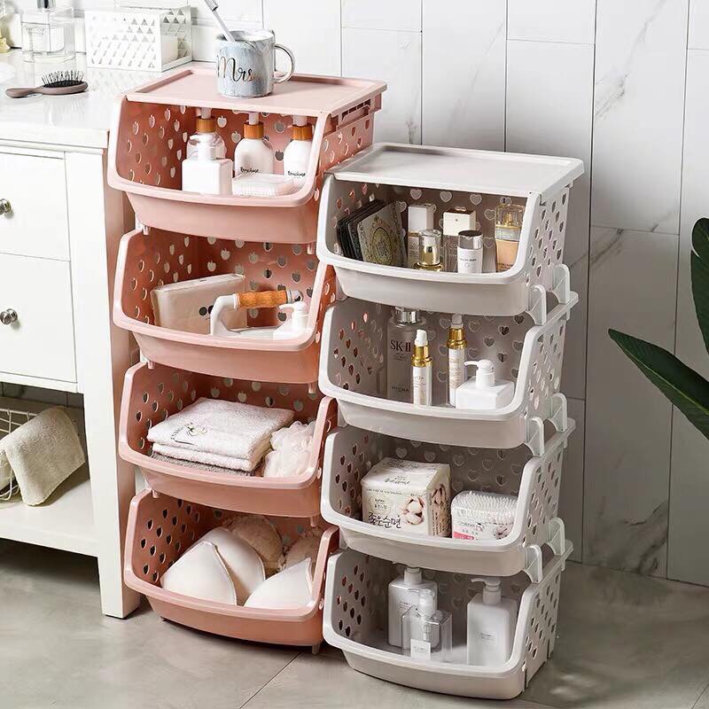 Kệ Rổ Nhựa 4 Tầng Đựng Đồ Đa Năng Cao Cấp - Ko Nắp Có Lỗ Thông Thoáng - Nhà Bếp, Phòng tắm, Phòng Ngủ Đều Để Được- Hàng Chính Hãng MINIIN