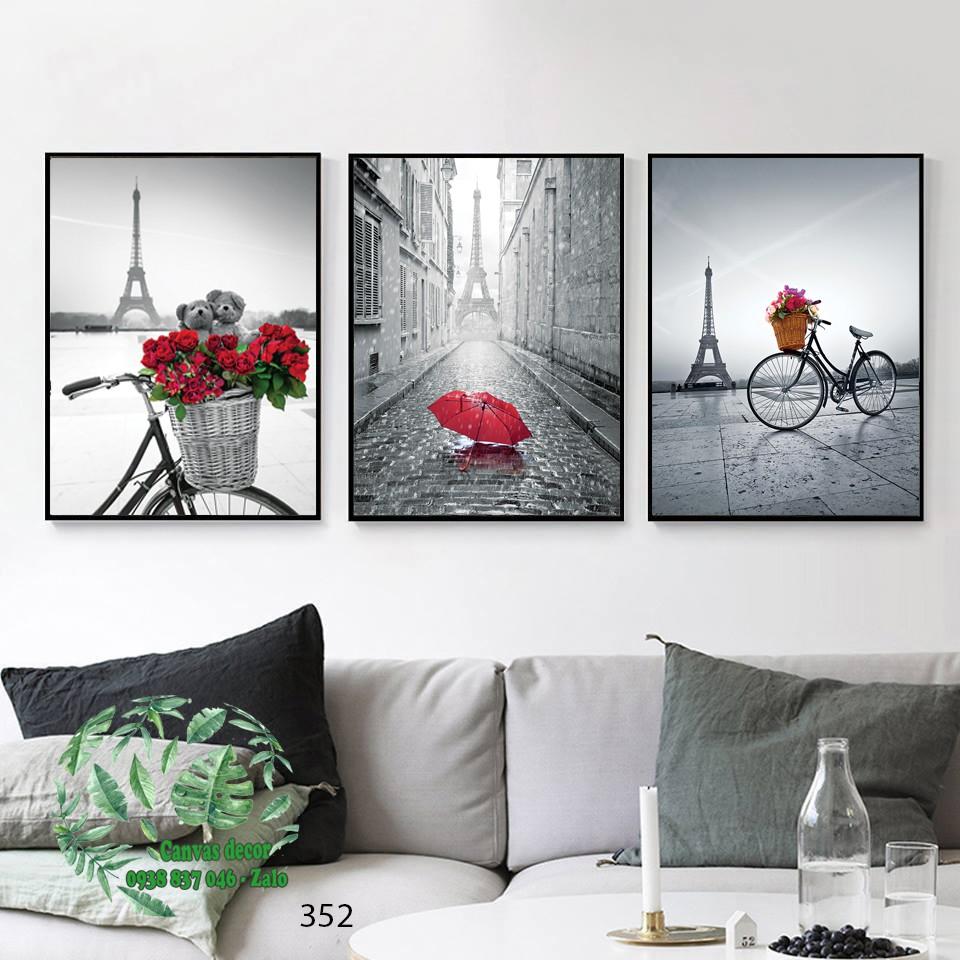 Bộ 3 tranh canvas treo tường Paris nghệ thuật