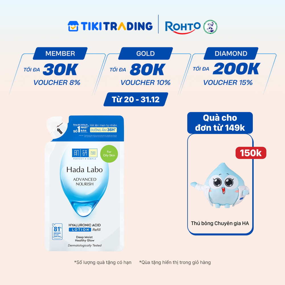 Túi refill lotion dưỡng ẩm tối ưu Hada Labo Advanced Nourish Lotion dùng cho da dầu 170ml