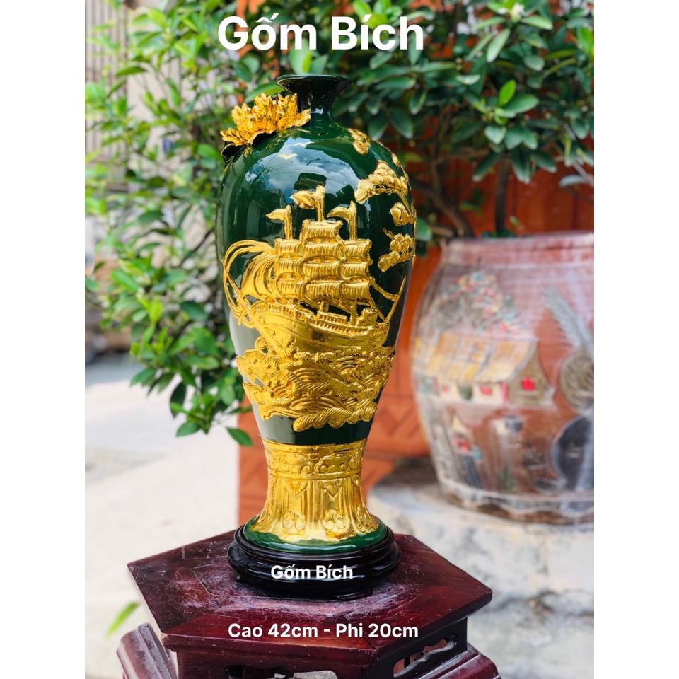 Mai Bình Tích Lộc Thuận Buồm Xuôi Gió Cao 42cm Dát Vàng Gốm Sứ Bát Tràng