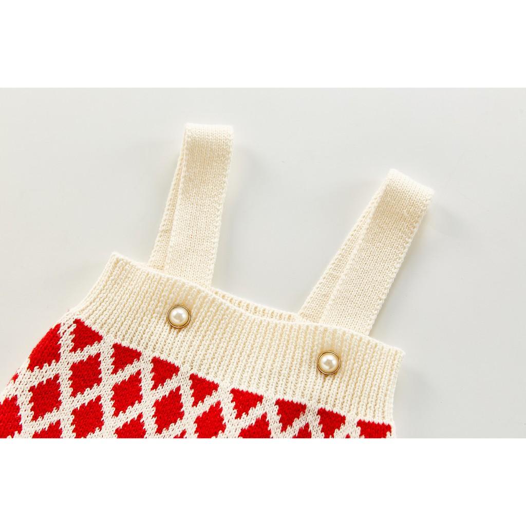 Set áo khoác kèm body len họa tiết trám đỏ mùa Noel cao cấp cho bé 0-24m