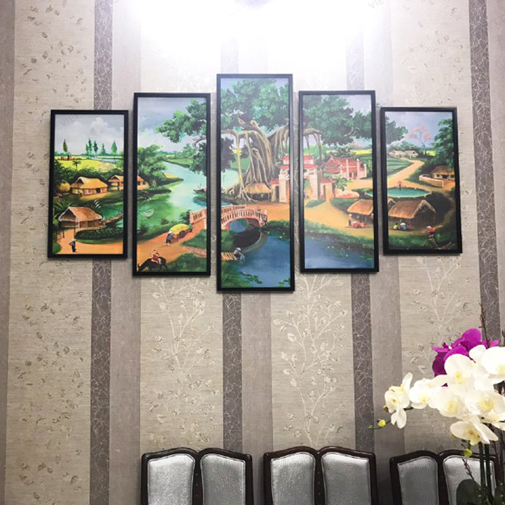Bộ 5 tranh treo tường bằng chất liệu vải canvas, chống ẩm mốc, không bám bụi, khung trong gỗ thông chắc chắn, khung ngoài composite bền đẹp, tranh treo phòng khách kèm khung tranh trang trí, AT808