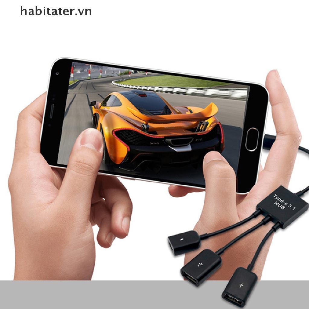 Dây Cáp OTG Chuyển Đổi 3 Trong 1 Micro USB Type C Sang Hai Cổng USB 2.0