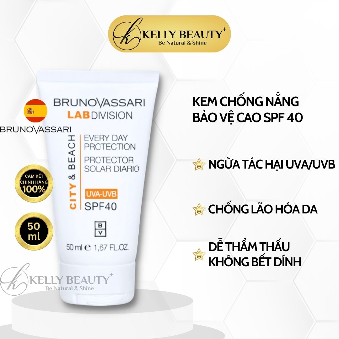 Kem Chống Nắng Phổ Rộng City & Beach Everyday Protection SPF40 - Bruno Vassari | Kelly Beauty