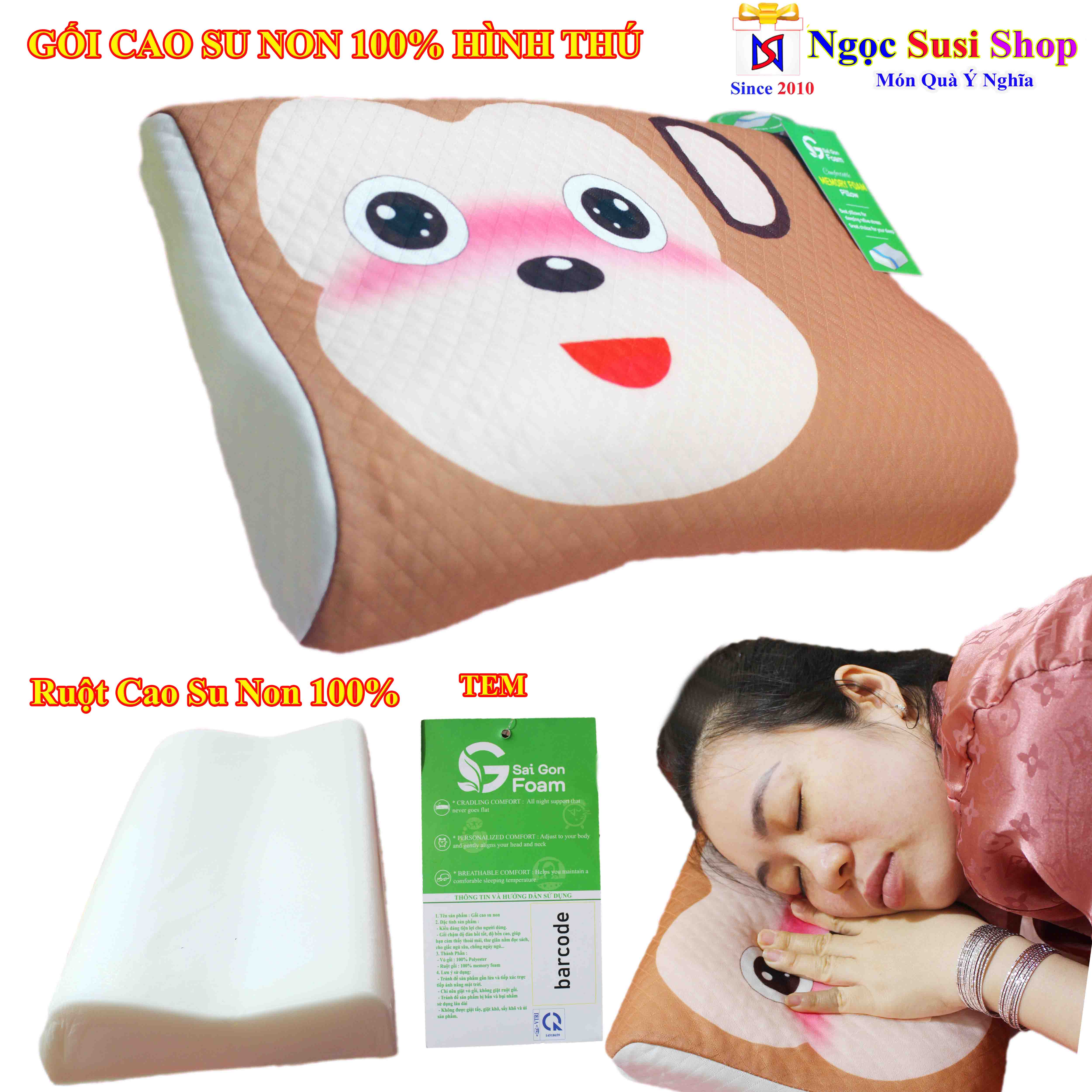 [SIÊU NHẸ] GỐI CAO SU NON CAO CẤP 100% HÌNH THÚ [HÀNG CHUẨN