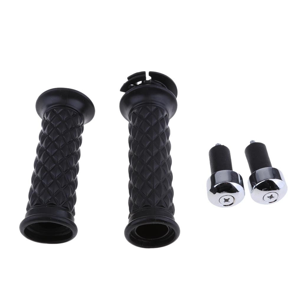 Pair of 7/8'' 22mm Black Motorcycle Handlebar Throttle Grips with Bar End