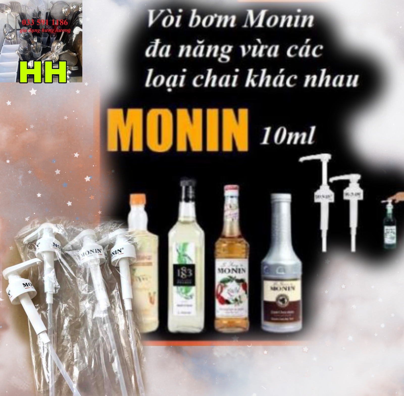 Vòi bơm siro hiệu Monin đa năng (Vừa chai Monin,Maulin can vàng, Maulin 1.3kg, Gifard,Torani, Boduo 2L,Goldenfarm 2L...)