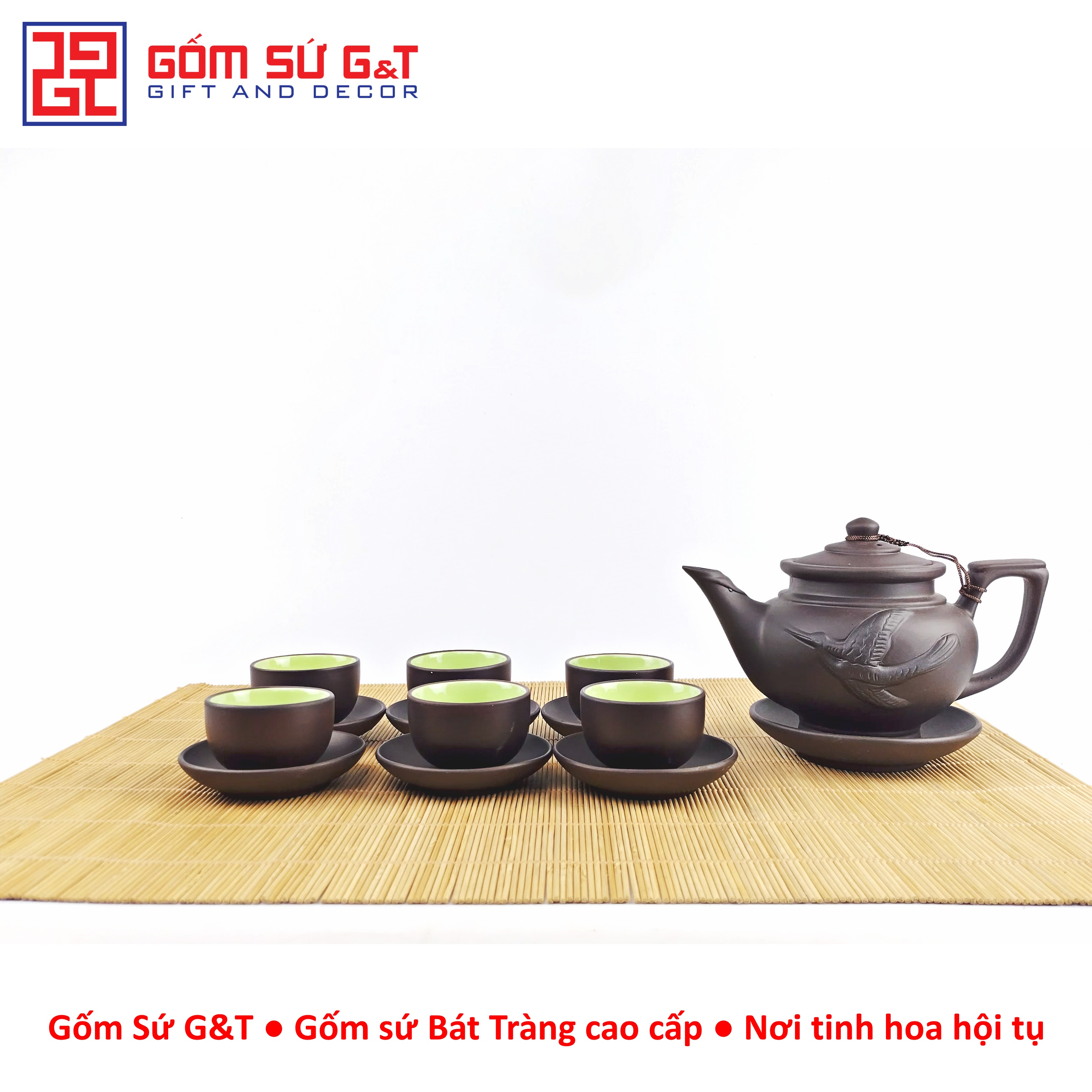 Bộ trà gốm liên hoa trơn Gốm Sứ G&T