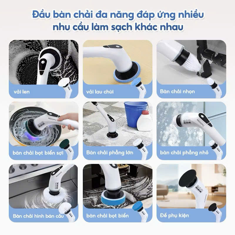 Bộ Chổi Điện MX 9in1 Siêu Bền – Rửa Ô Tô, Cọ WC, Lau Bàn Bếp, Kính Hiệu Quả