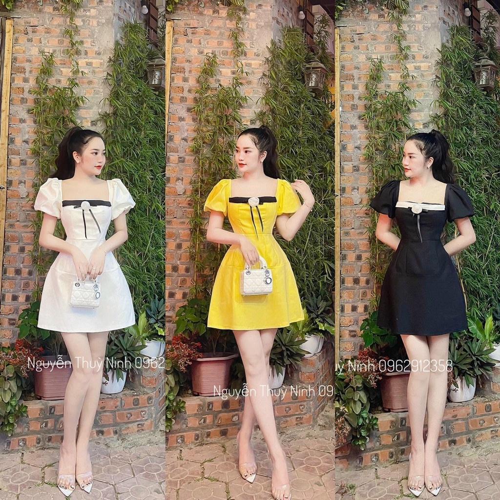 Đầm váy chữ A cổ vuông kết nơ xinh xắn đa dạng màu sắc dự tiệc dạo phố