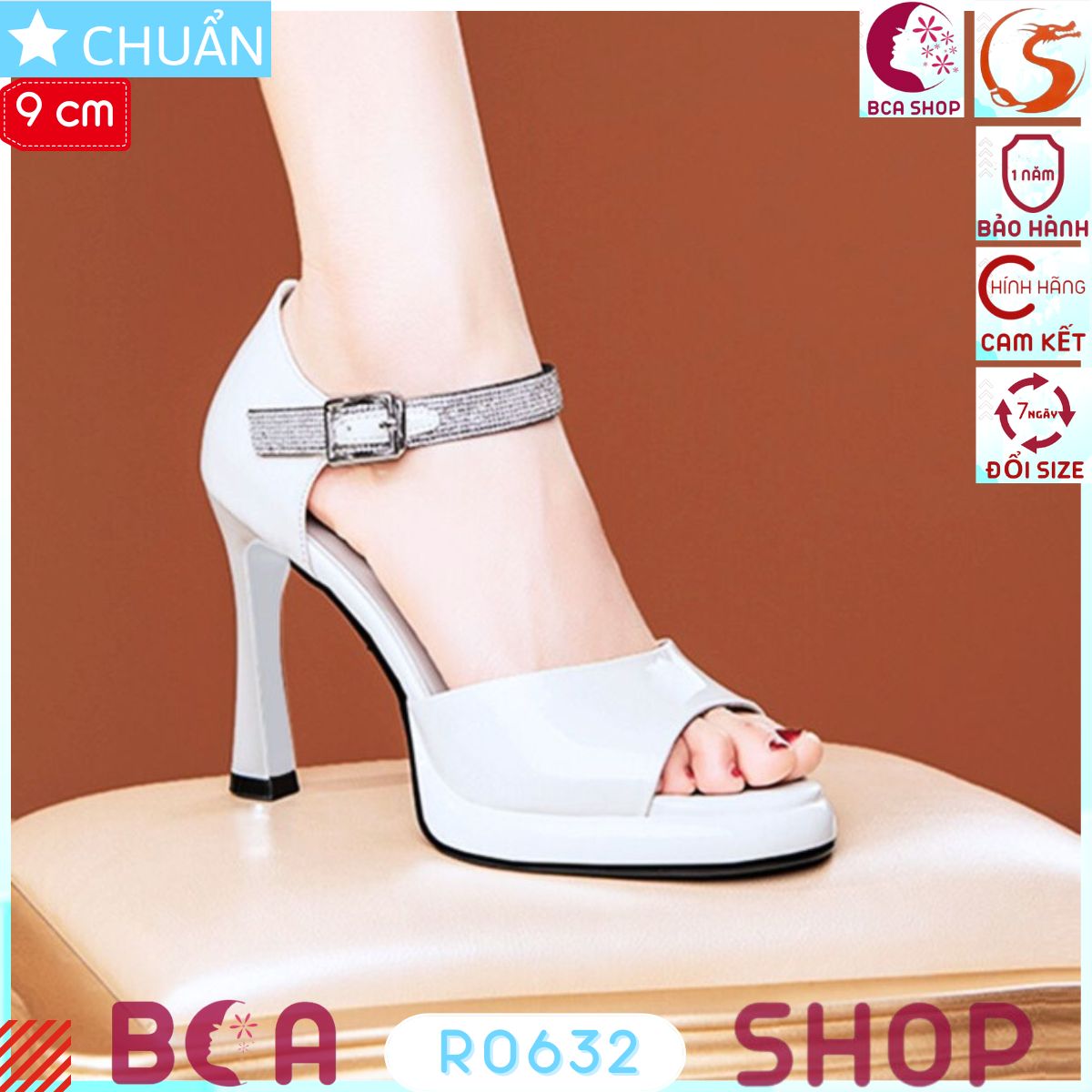 Giày cao gót nữ hở mũi 9 cm RO632 ROSATA tại BCASHOP quai ôm cổ chân đính kim sa lấp láp, tinh tế và đẳng cấp