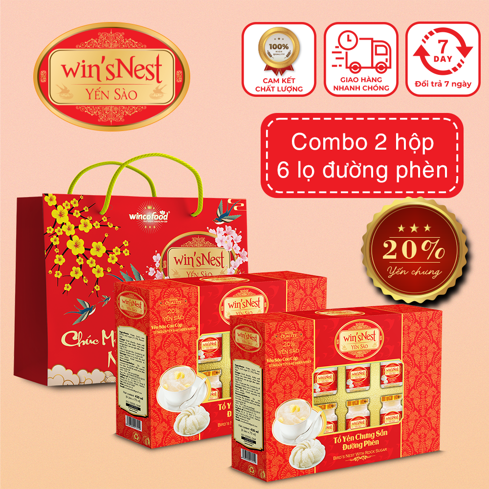 Combo 2 hộp Yến sào win'sNest (20%) chưng sẵn đường phèn (6 Lọ x 70ml / Hộp)