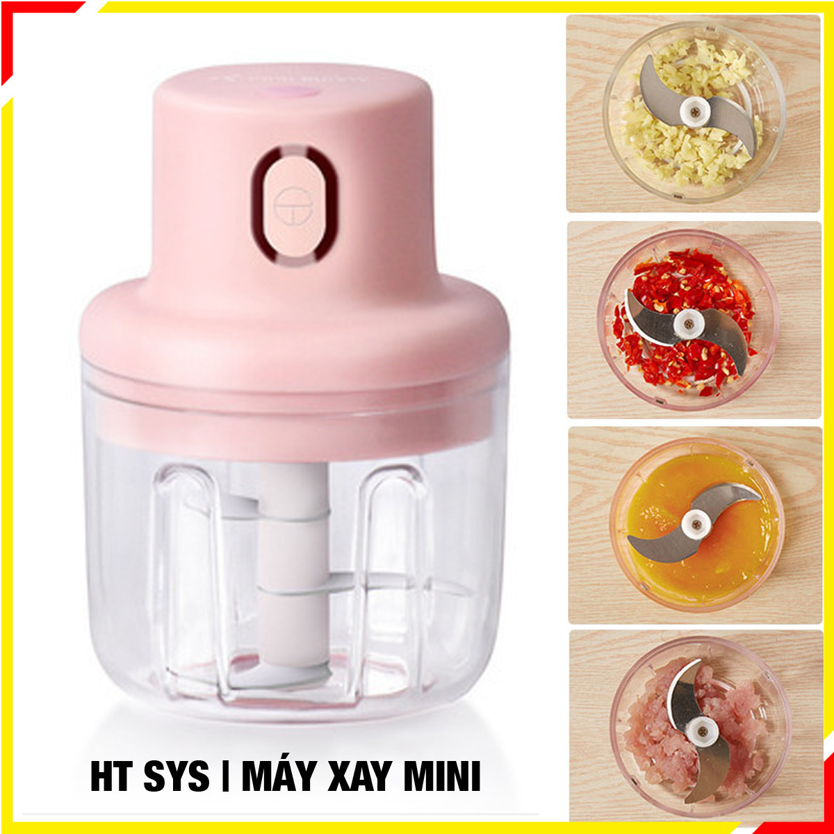 Máy xay mini HT SYS - Sạc Điện - Máy Xay Hành, Tỏi, Rau Củ ,Thịt Dung Tích 250ml - 3 Lưỡi dao - Hàng Nhập Khẩu