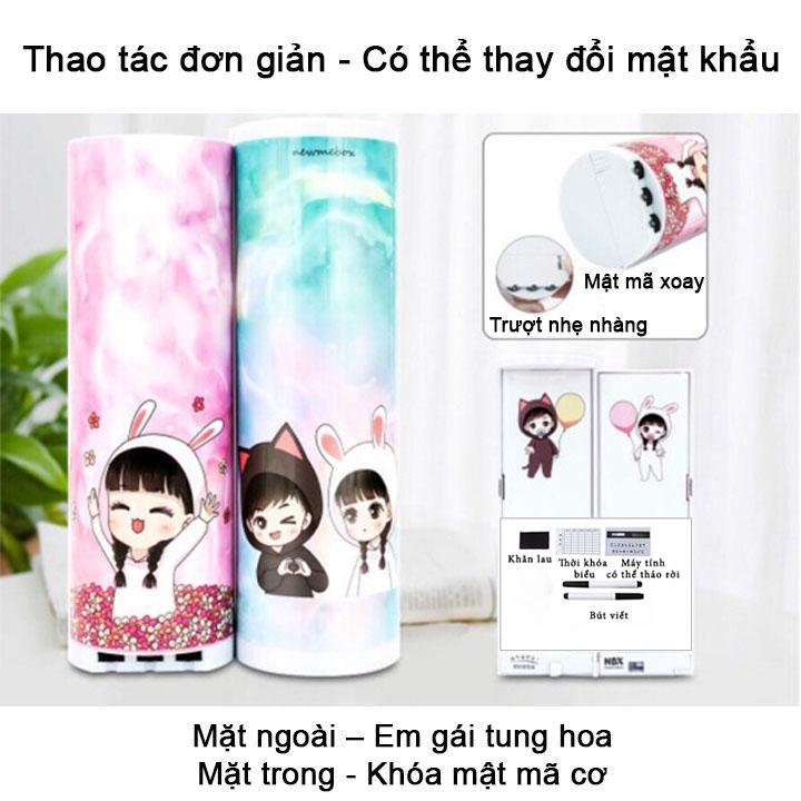 Hộp bút hiện đại thông minh có mật khẩu xoay số in hình em gái tung hoa