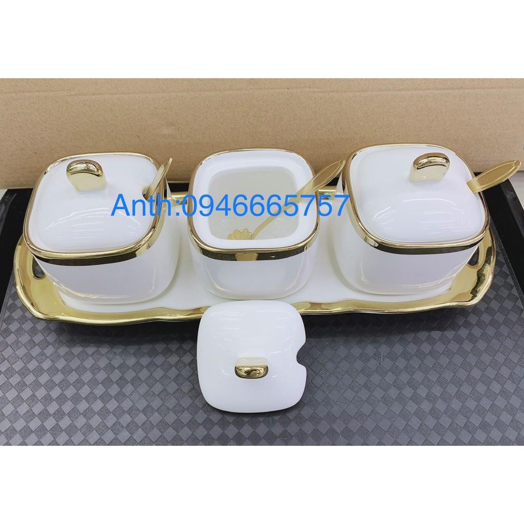 BỘ 3 HŨ ĐỰNG GIA VỊ BẰNG SỨ - TRẮNG