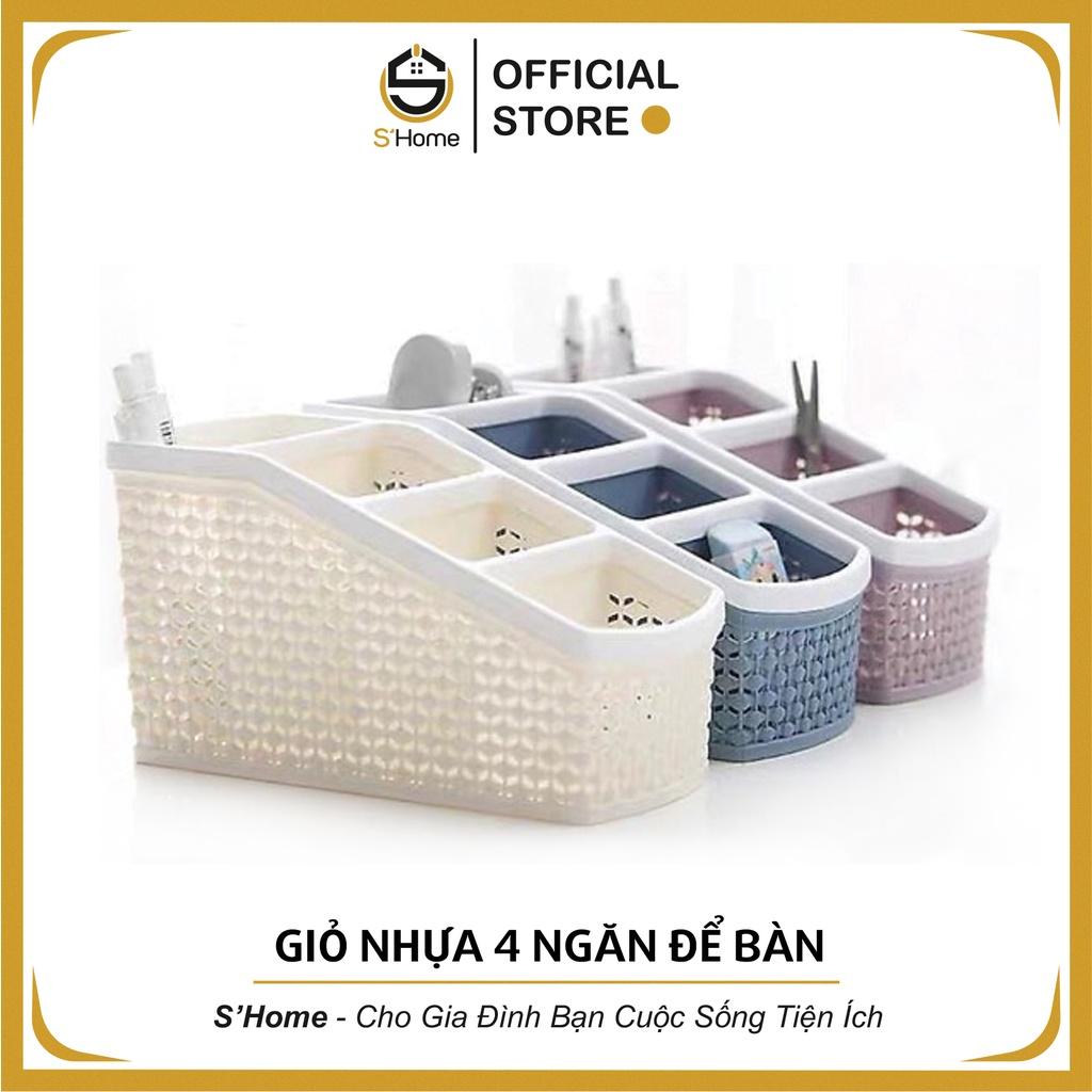 Giỏ Nhựa 4 Ngăn Đựng Bút Viết ️S'Home️ Giỏ Đựng Vật Dụng Văn Phòng Để Bàn Tiện Dụng, Tiết Kiệm Diện Tích – SH41